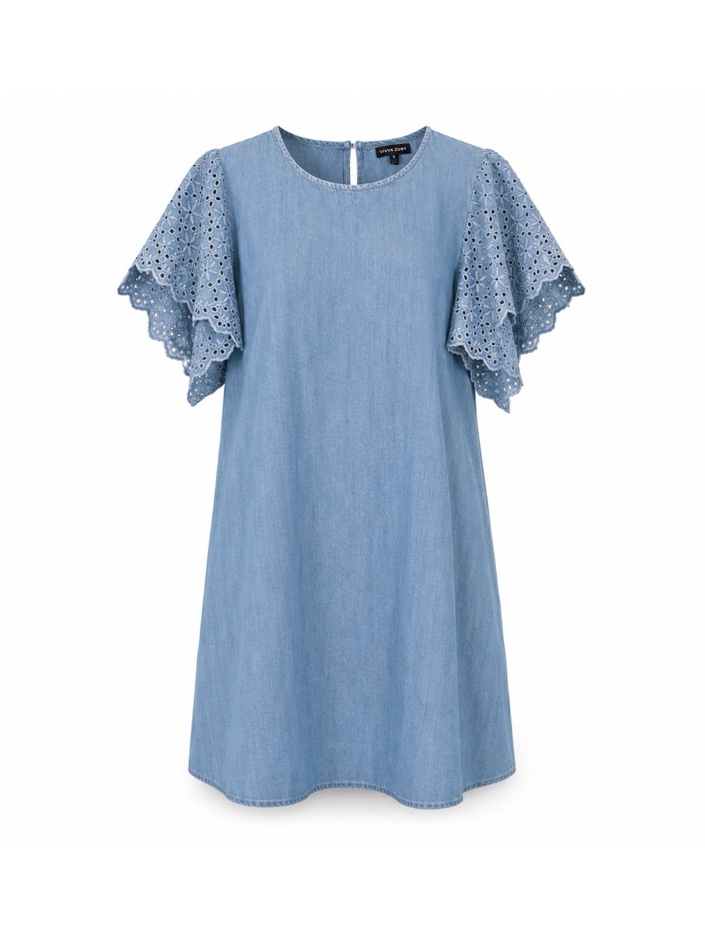 Style Envy Chambray Dress Eyelet Flutter Sleeve Babydoll Mini Womens L